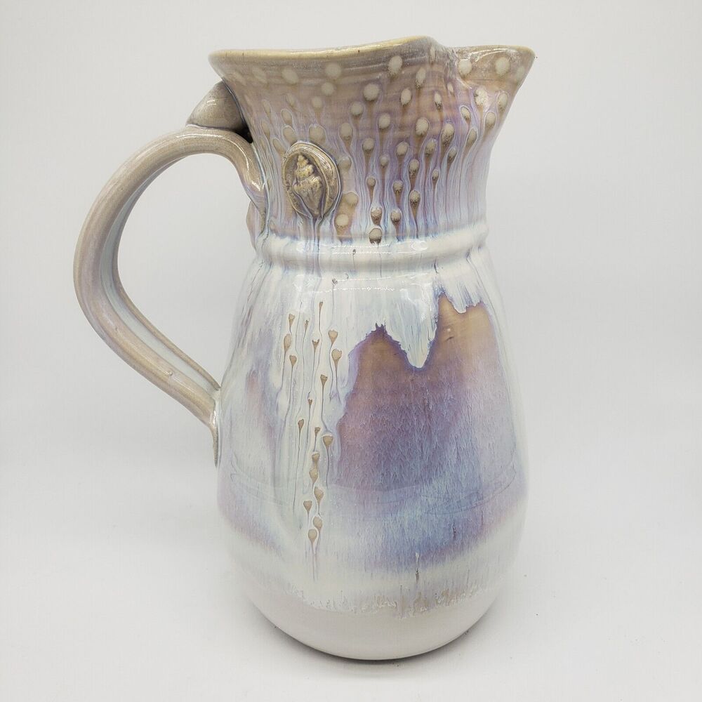 Vintage Studio Art‎ Pottery Tall Jug Pitcher Artist Garnier Drip Glaze Ceramic